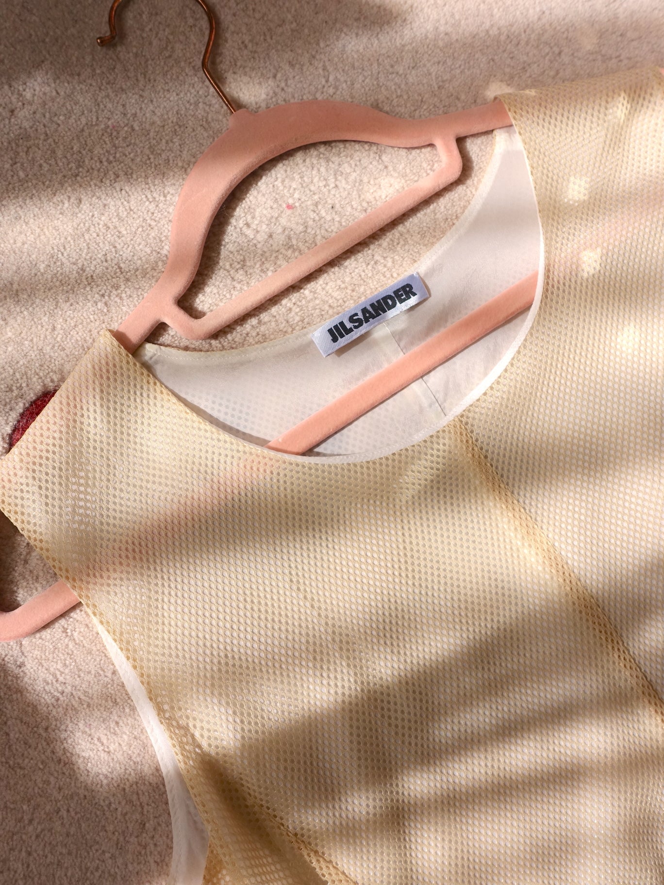 Jil Sander asymmetric mesh top buttermilk