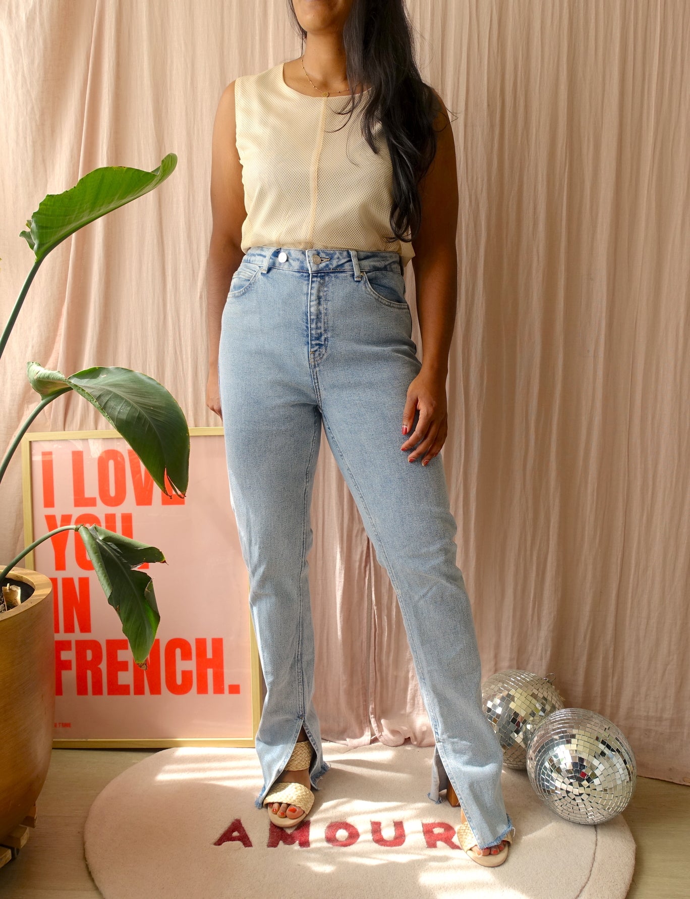 Jil Sander asymmetric mesh top buttermilk