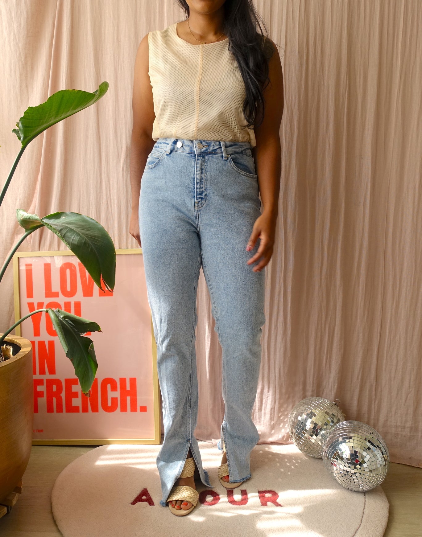 Jil Sander asymmetric mesh top buttermilk