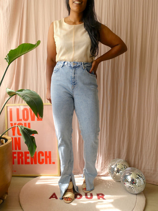 Alix high waist stretch jeans split light denim