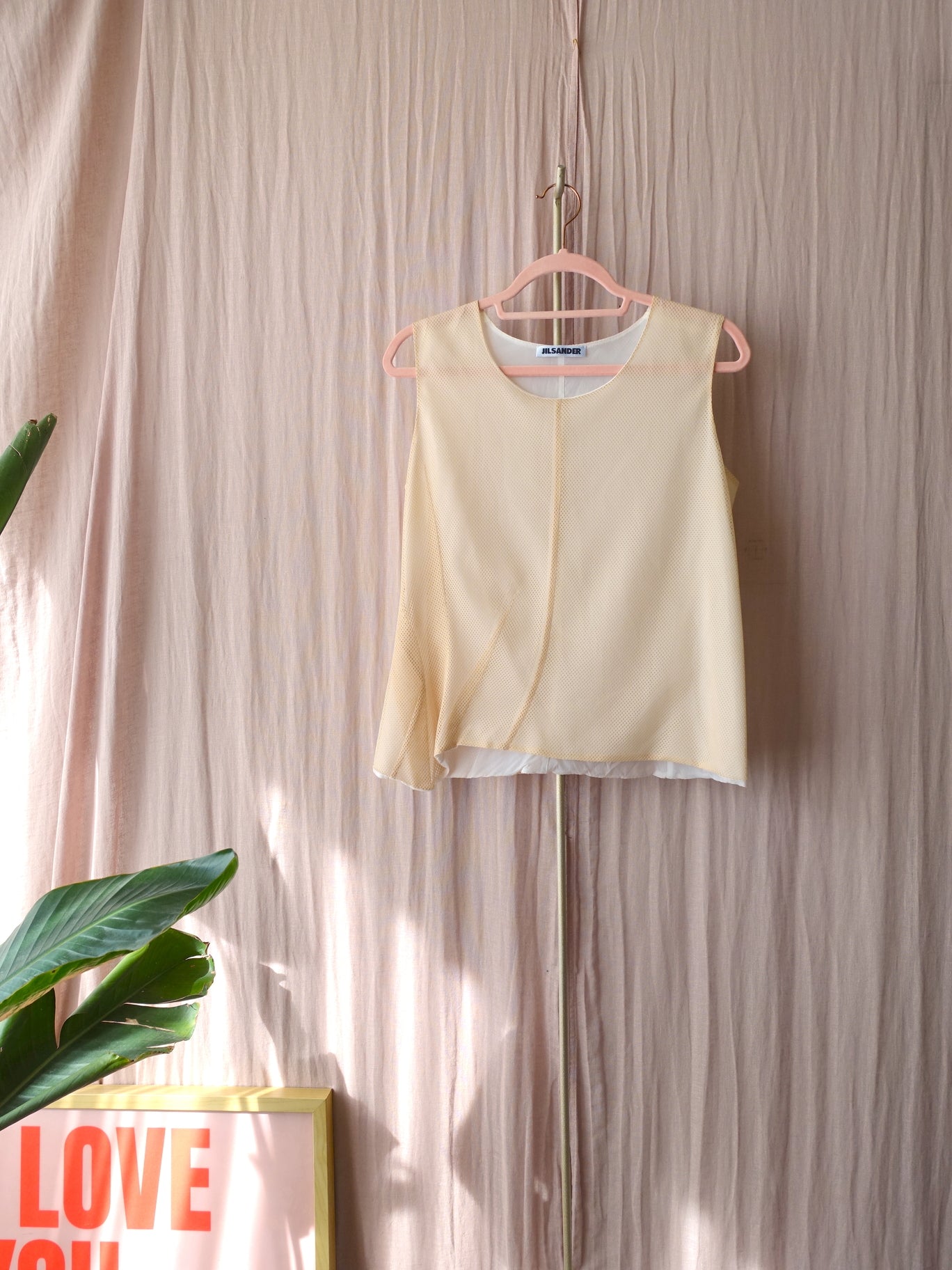 Jil Sander asymmetric mesh top buttermilk