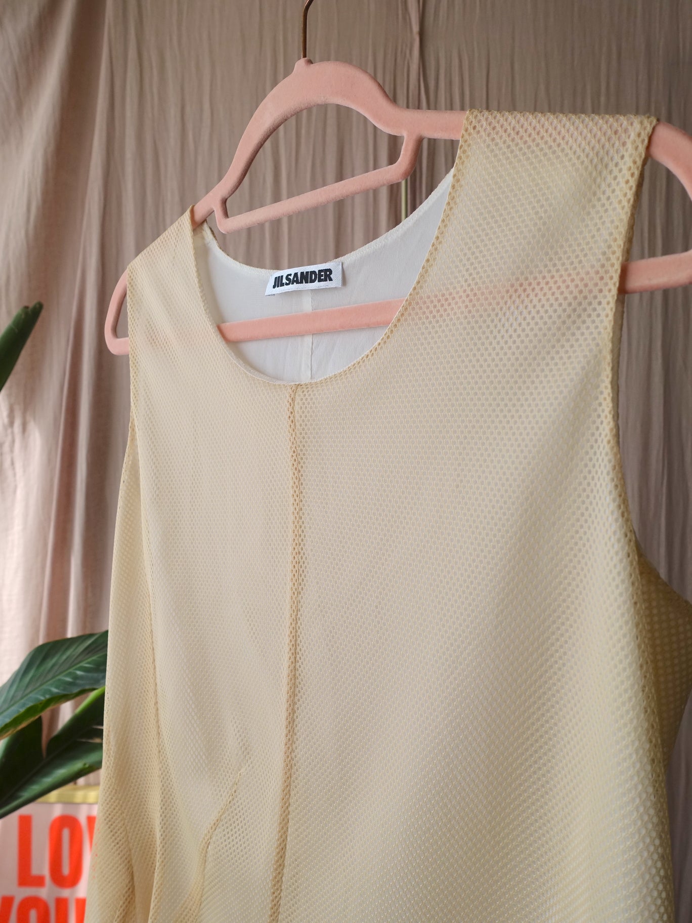 Jil Sander asymmetric mesh top buttermilk