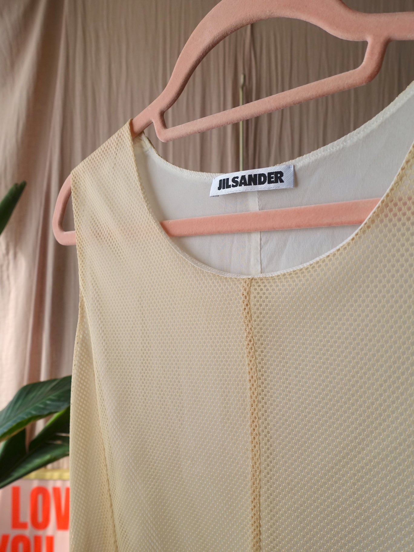 Jil Sander asymmetric mesh top buttermilk