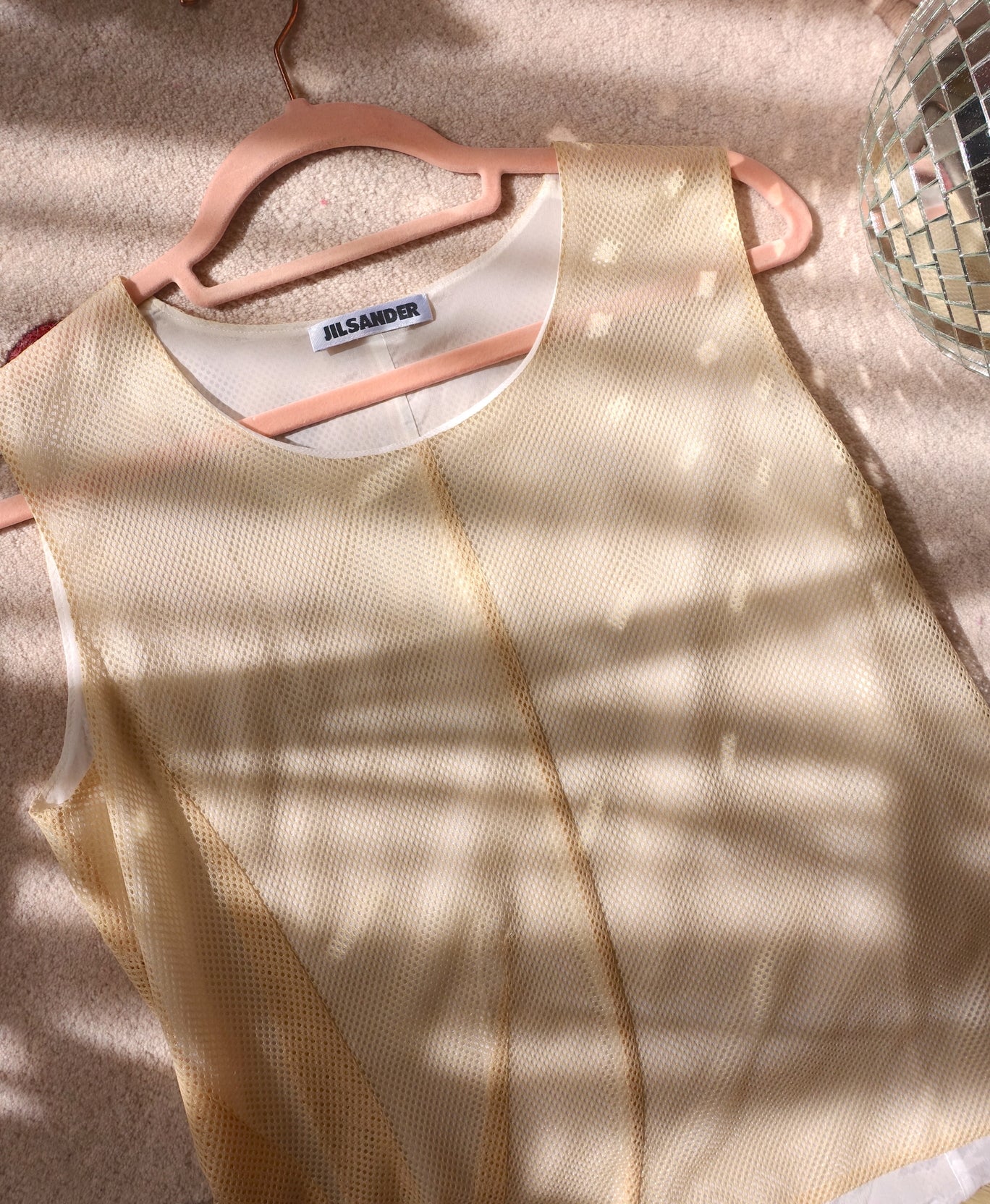 Jil Sander asymmetric mesh top buttermilk
