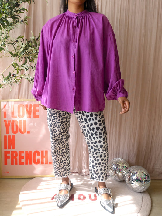 Vintage Johanna mao collar blouse sparkling grape