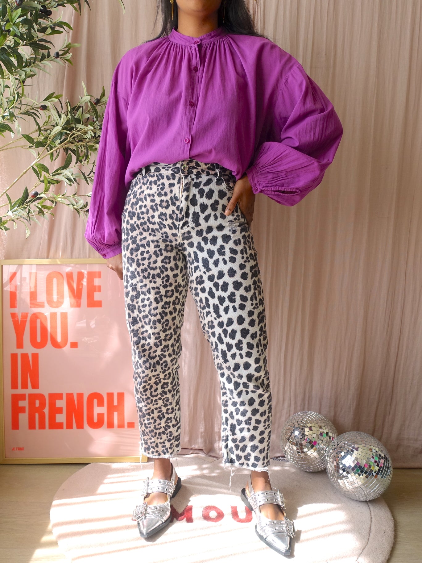 Vintage Johanna mao collar blouse sparkling grape