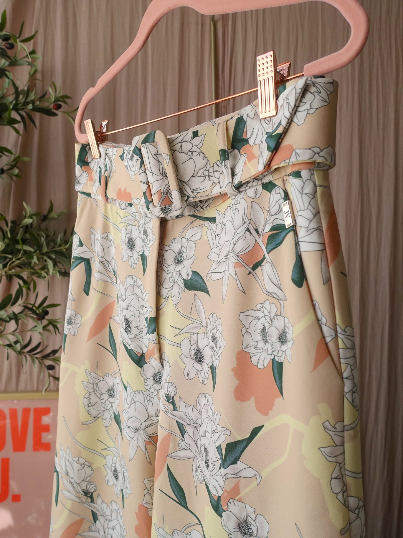 Josh V penelope peony flower bohemian pants nude