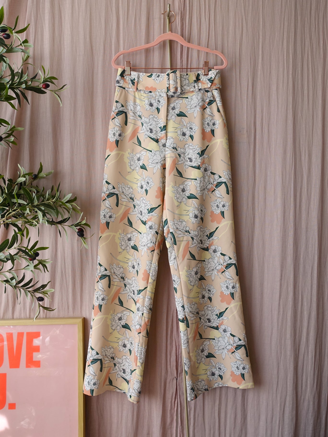 Josh V penelope peony flower bohemian pants nude