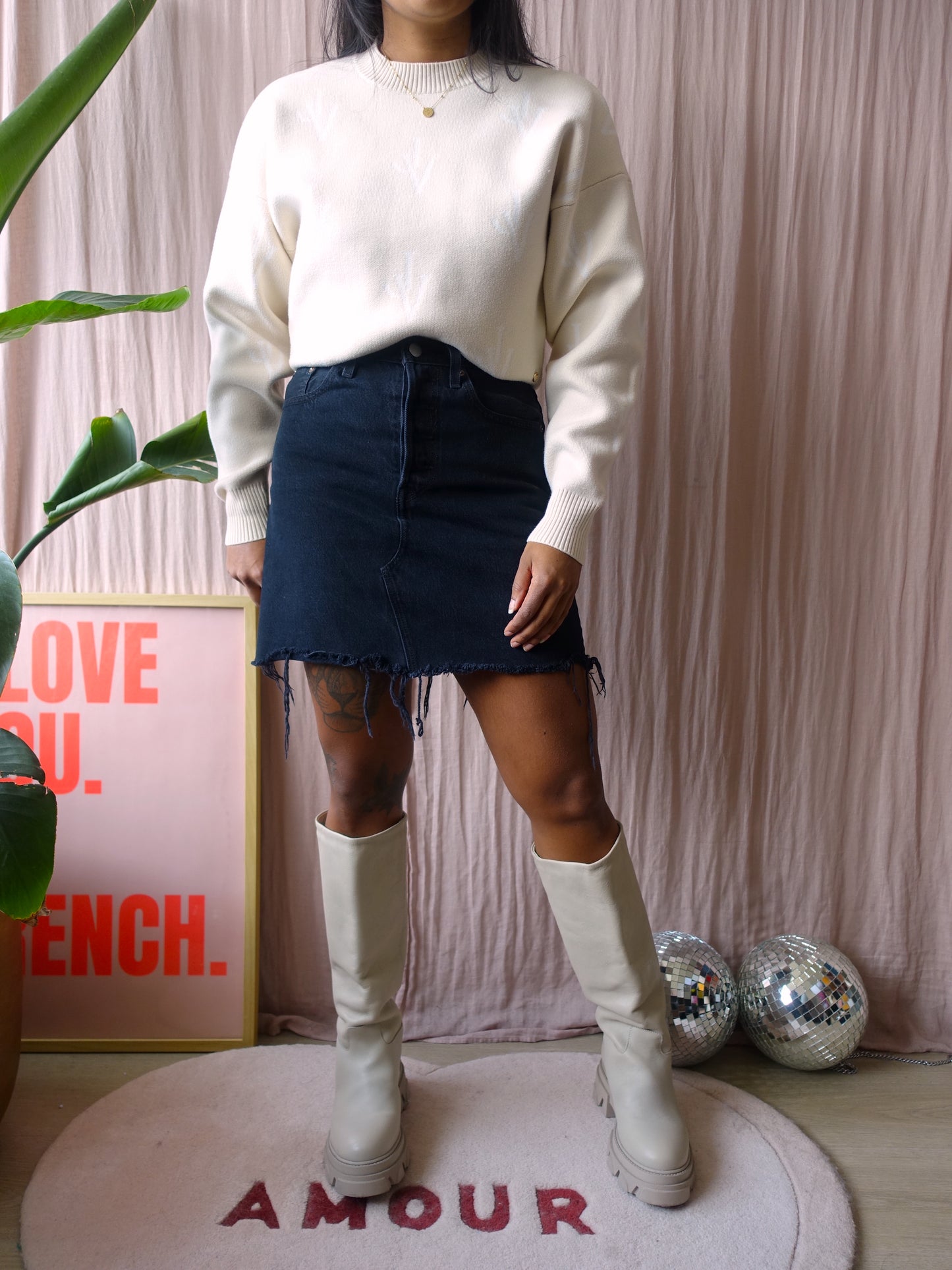 Levi's deconstructed denim rok zwart