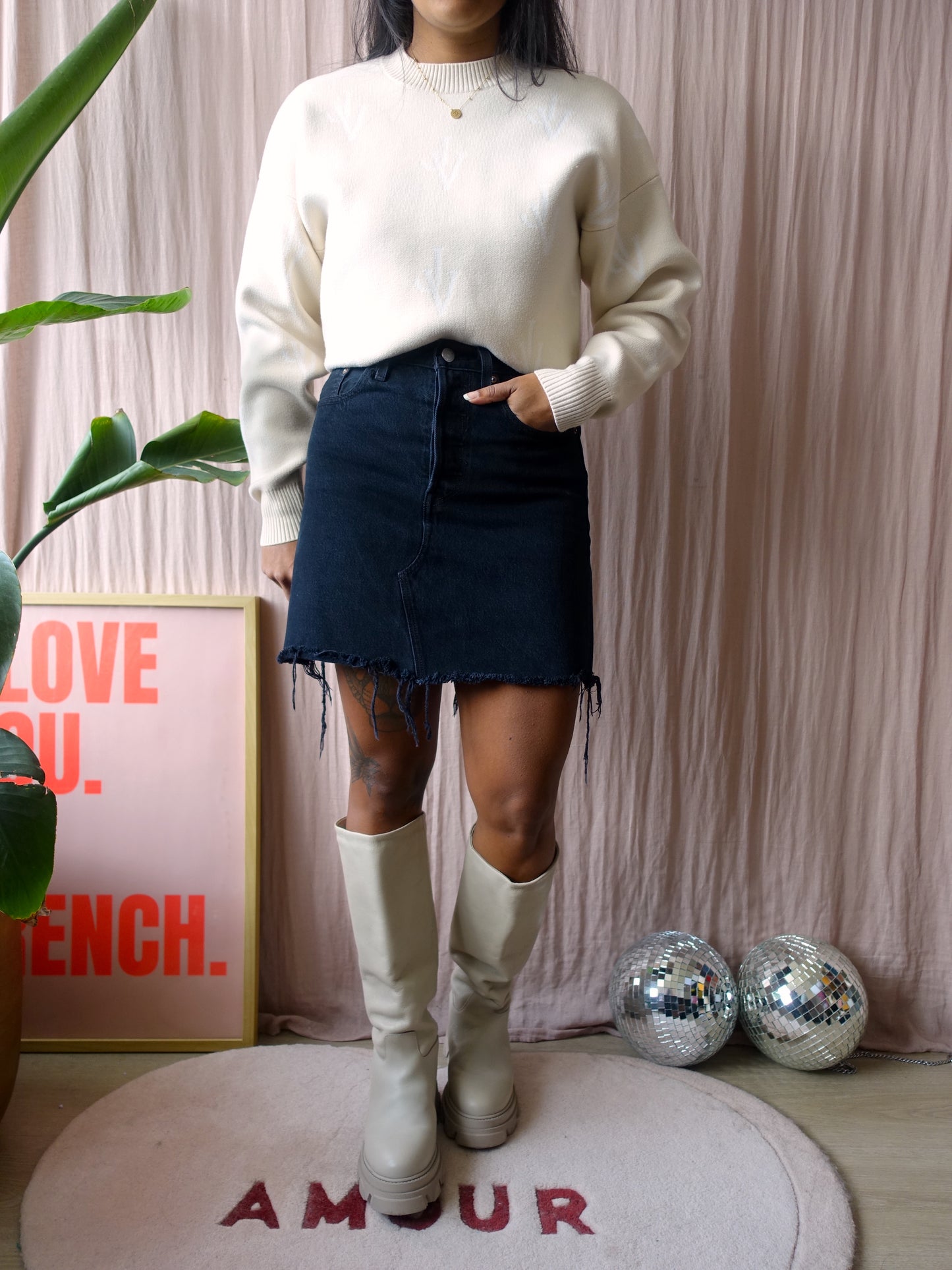 Levi's deconstructed denim rok zwart