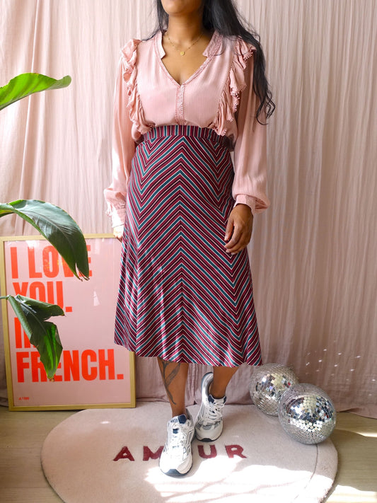 King Louie juno midi rok graphic stripe bordeaux