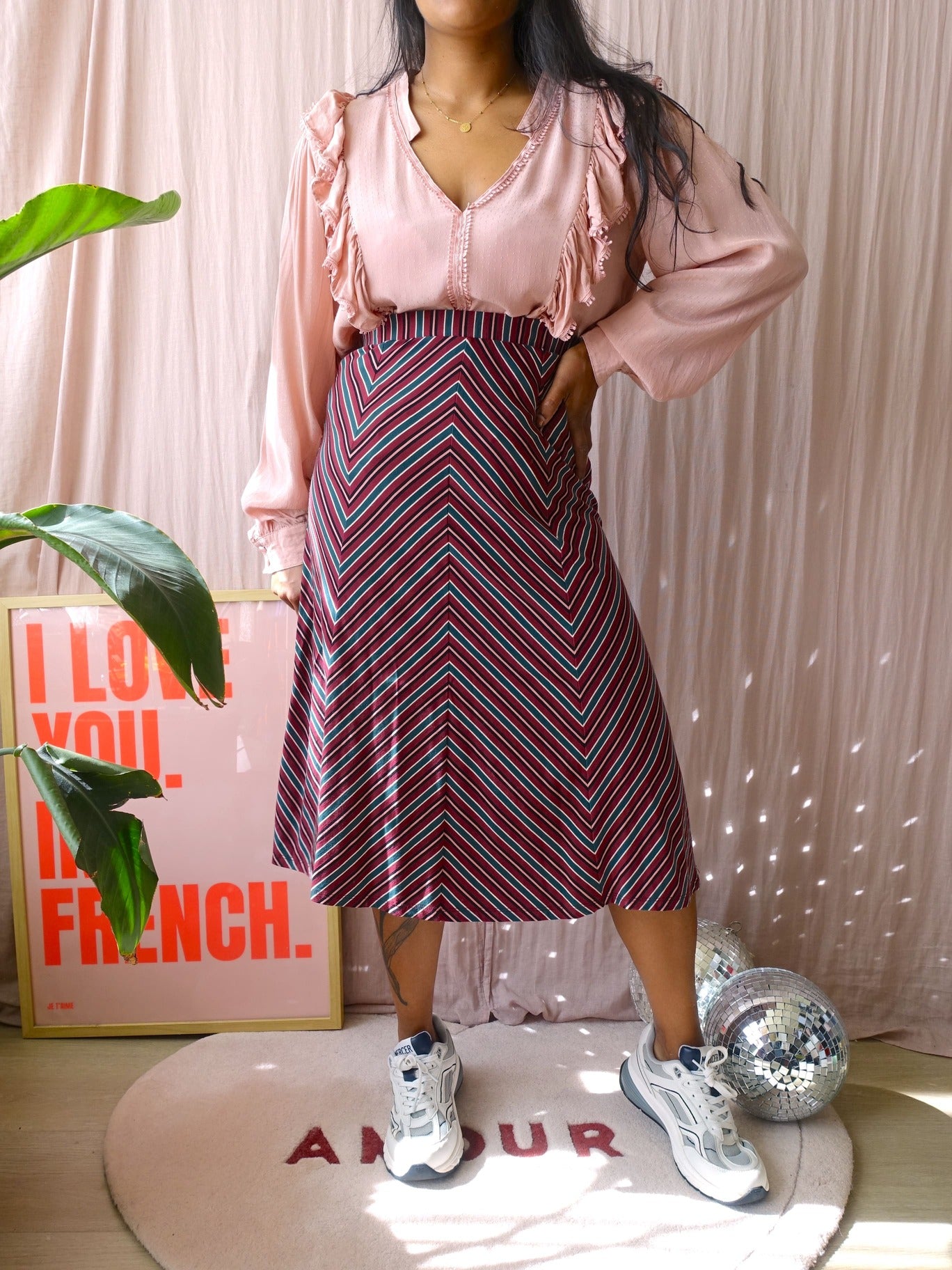 King Louie juno midi rok graphic stripe bordeaux