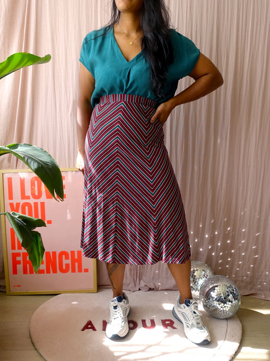 King Louie juno midi rok graphic stripe bordeaux