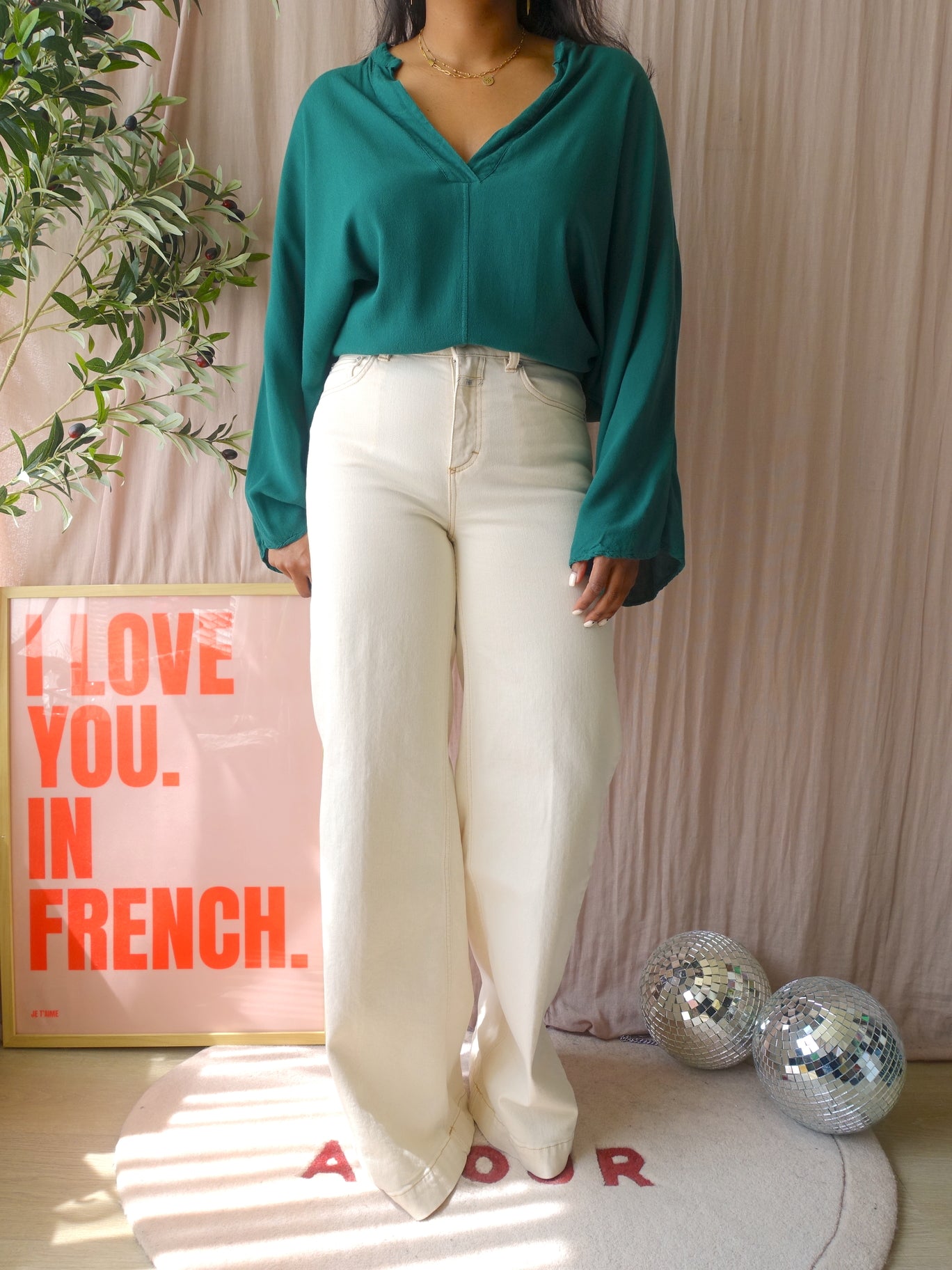 La Fée Maraboutée batwing top posy green