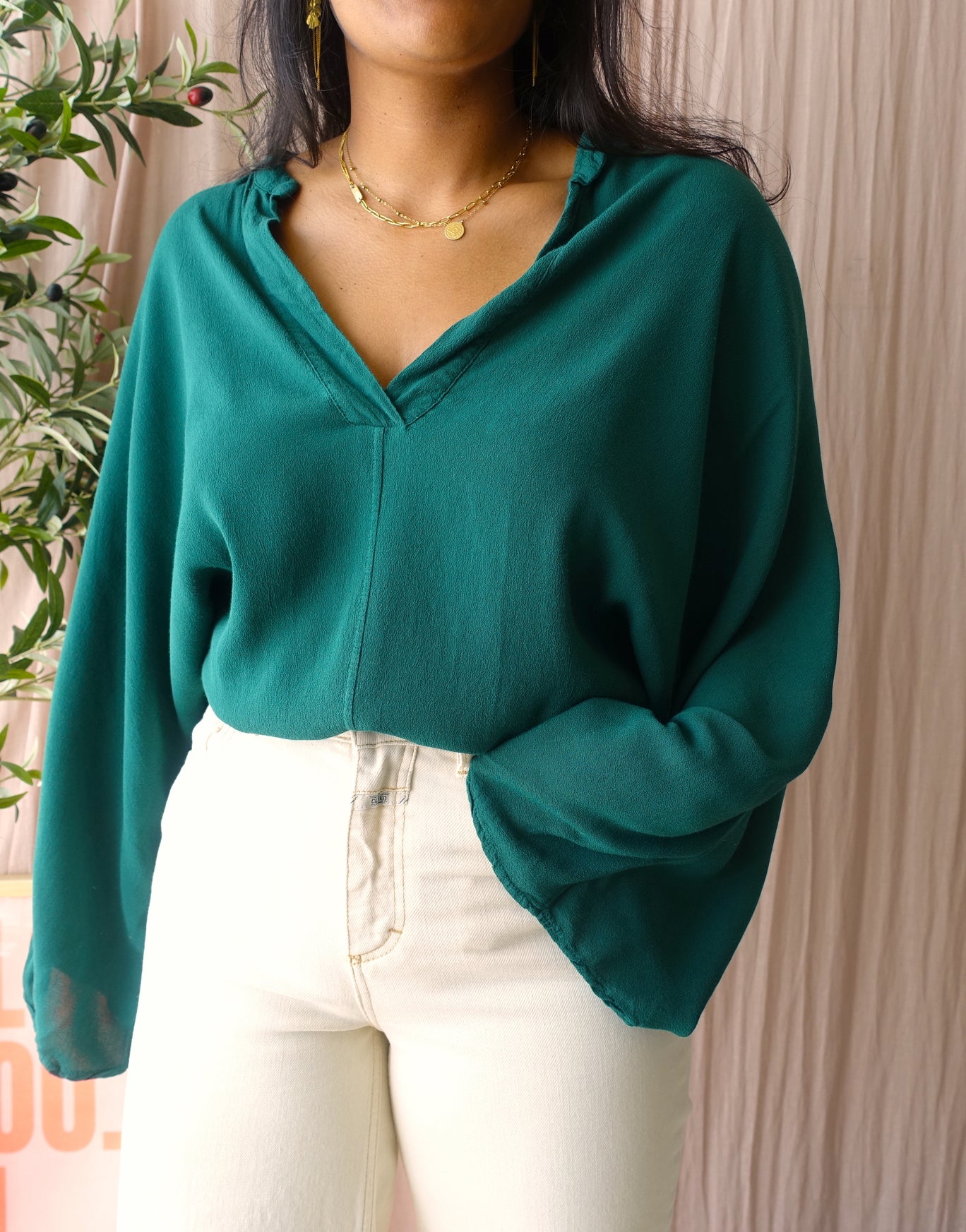 La Fée Maraboutée batwing top posy green