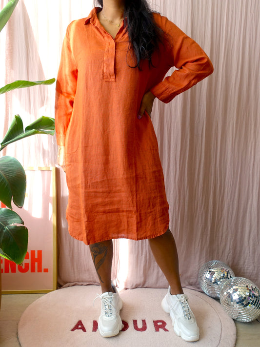 La Salle Amsterdam linnen midi jurk terracotta