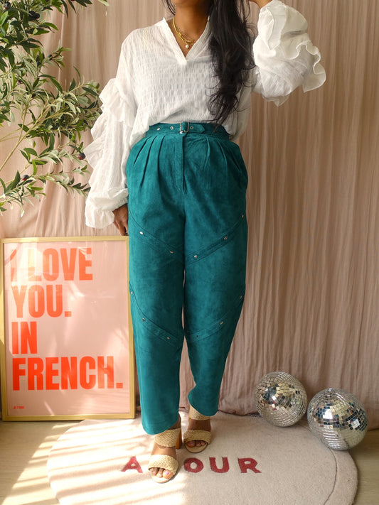 Laurèl Vintage one-of-a-kind leather pants deep teal