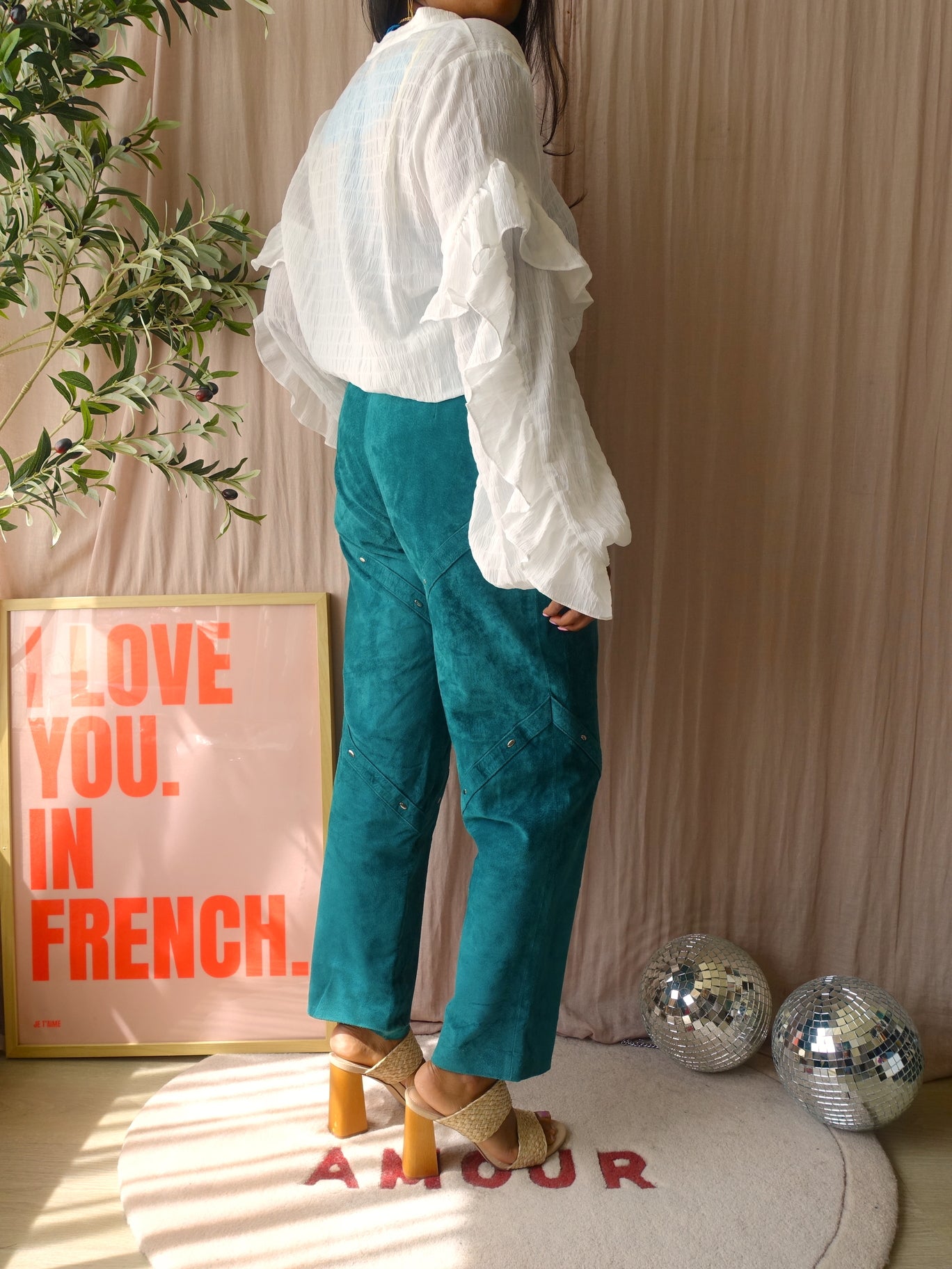 Laurèl Vintage one-of-a-kind leather pants deep teal