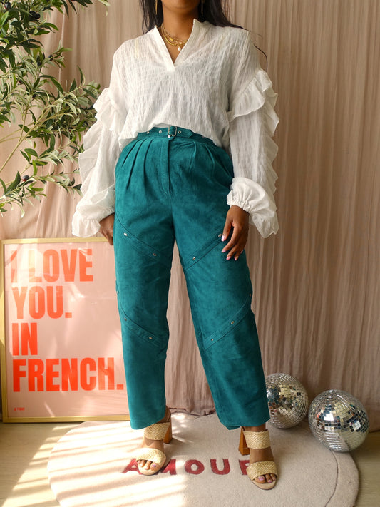 Laurèl Vintage one-of-a-kind leather pants deep teal