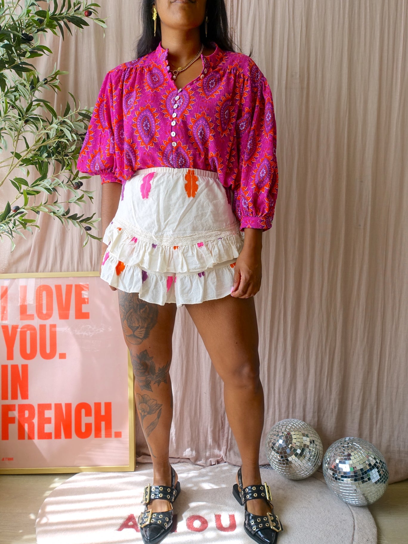 Les Jumelles embroidered ruffle skort ecru