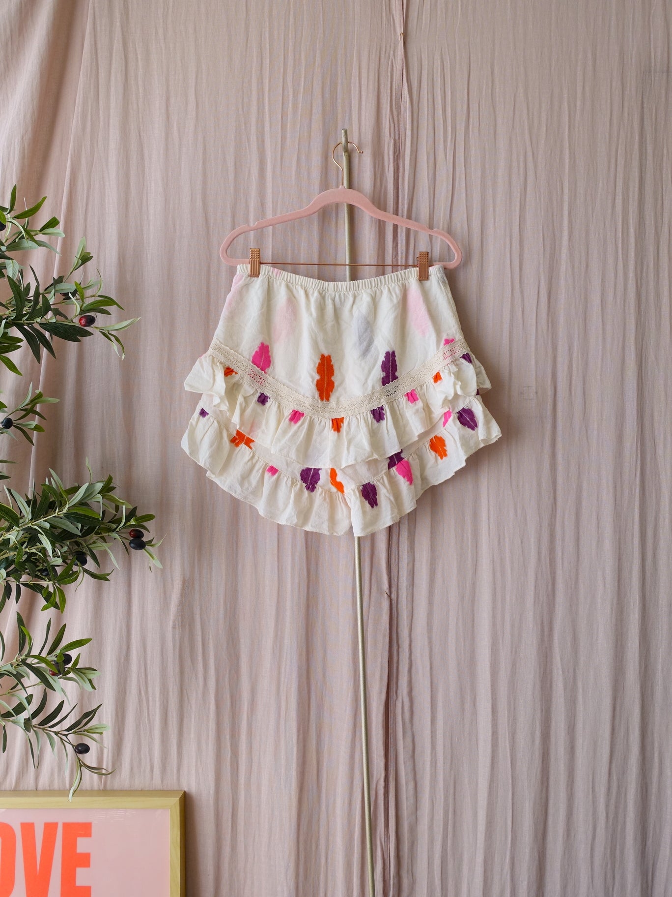 Les Jumelles embroidered ruffle skort ecru
