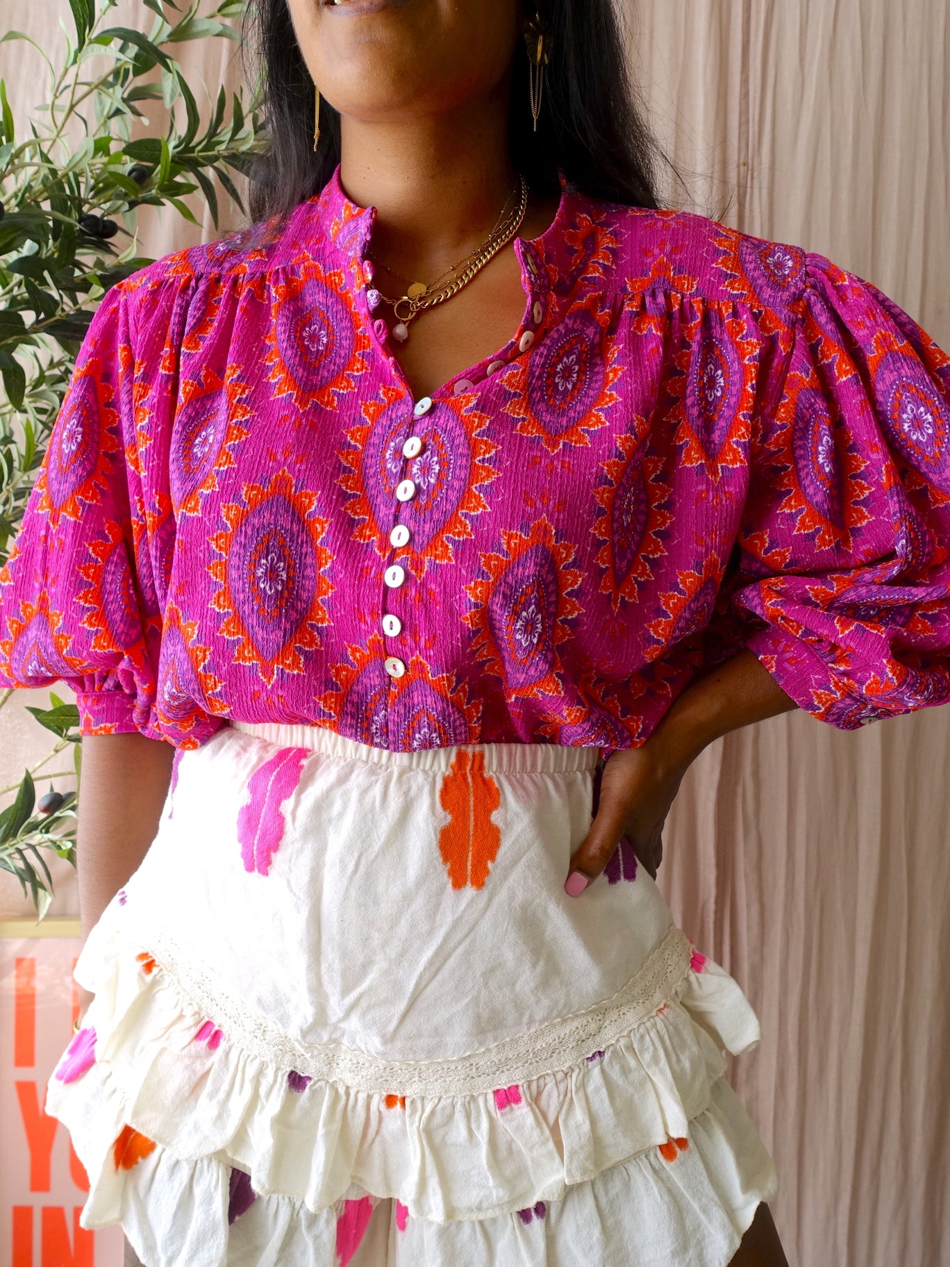 Les Jumelles embroidered ruffle skort ecru