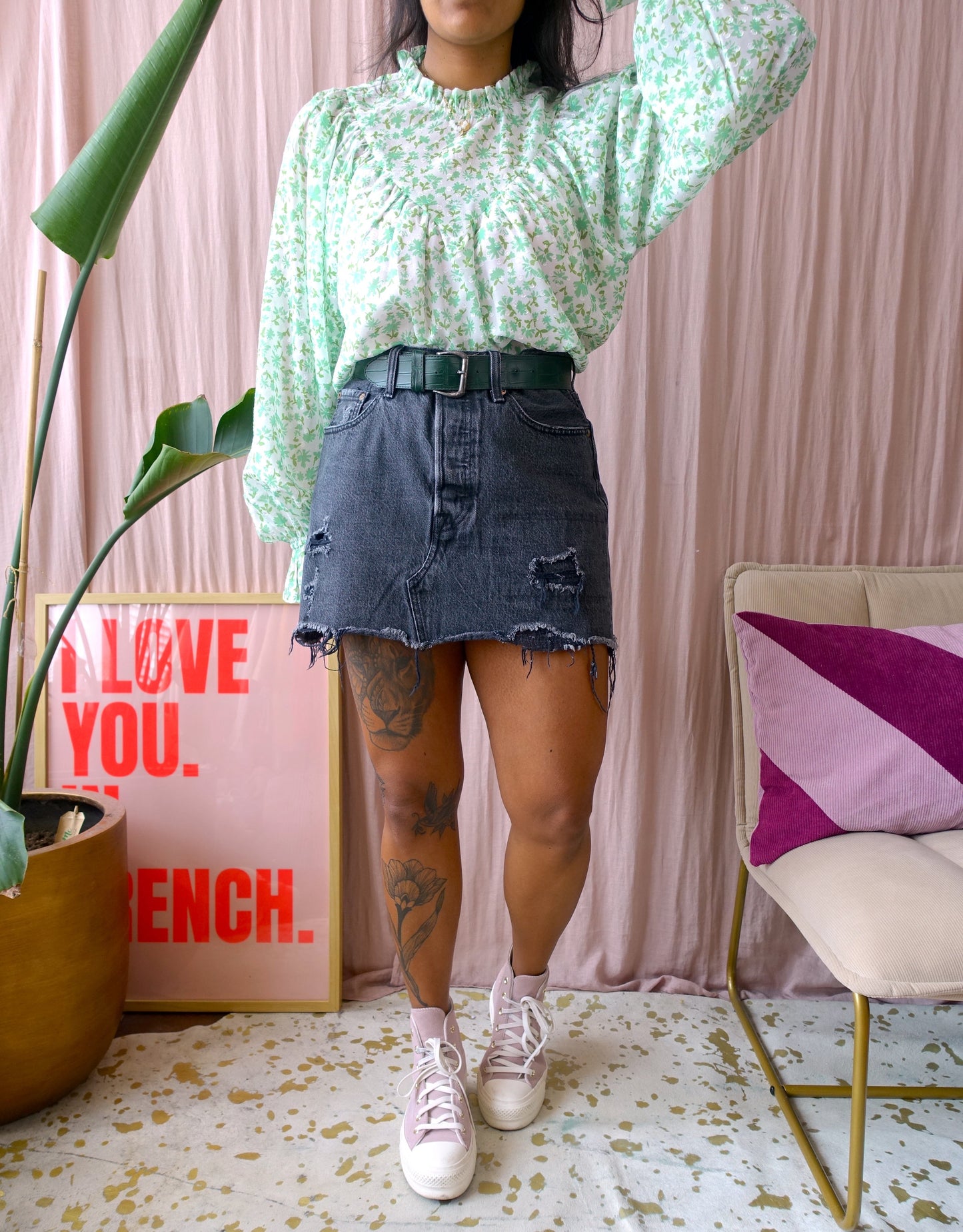 Levi's deconstructed denim skirt antraciet