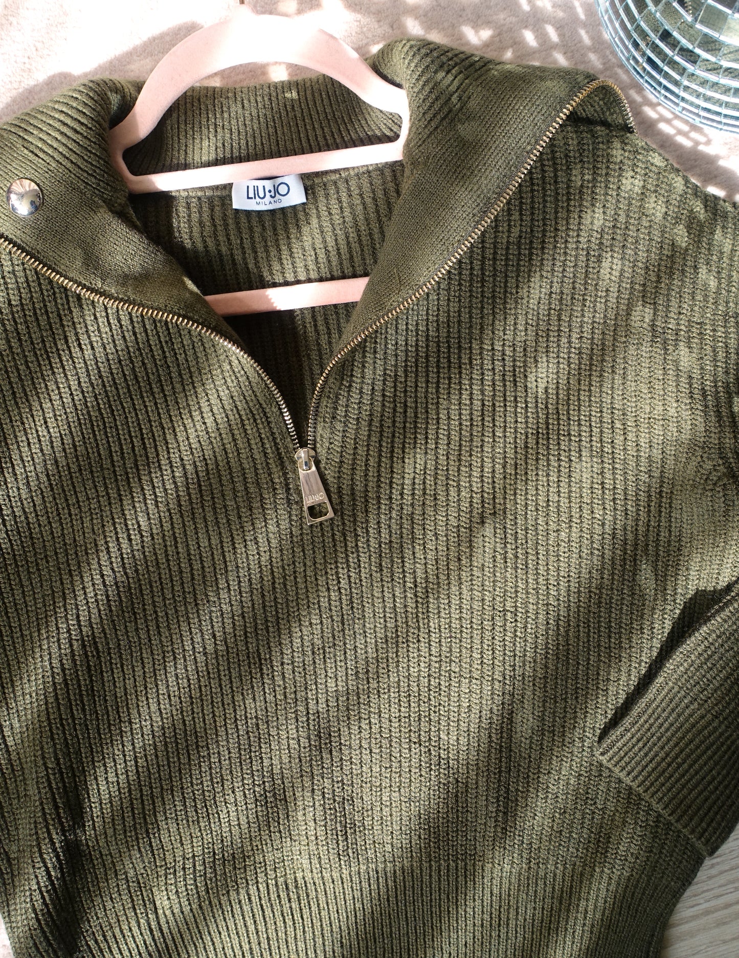 Liu-Jo chunky knit zip sweater donker army