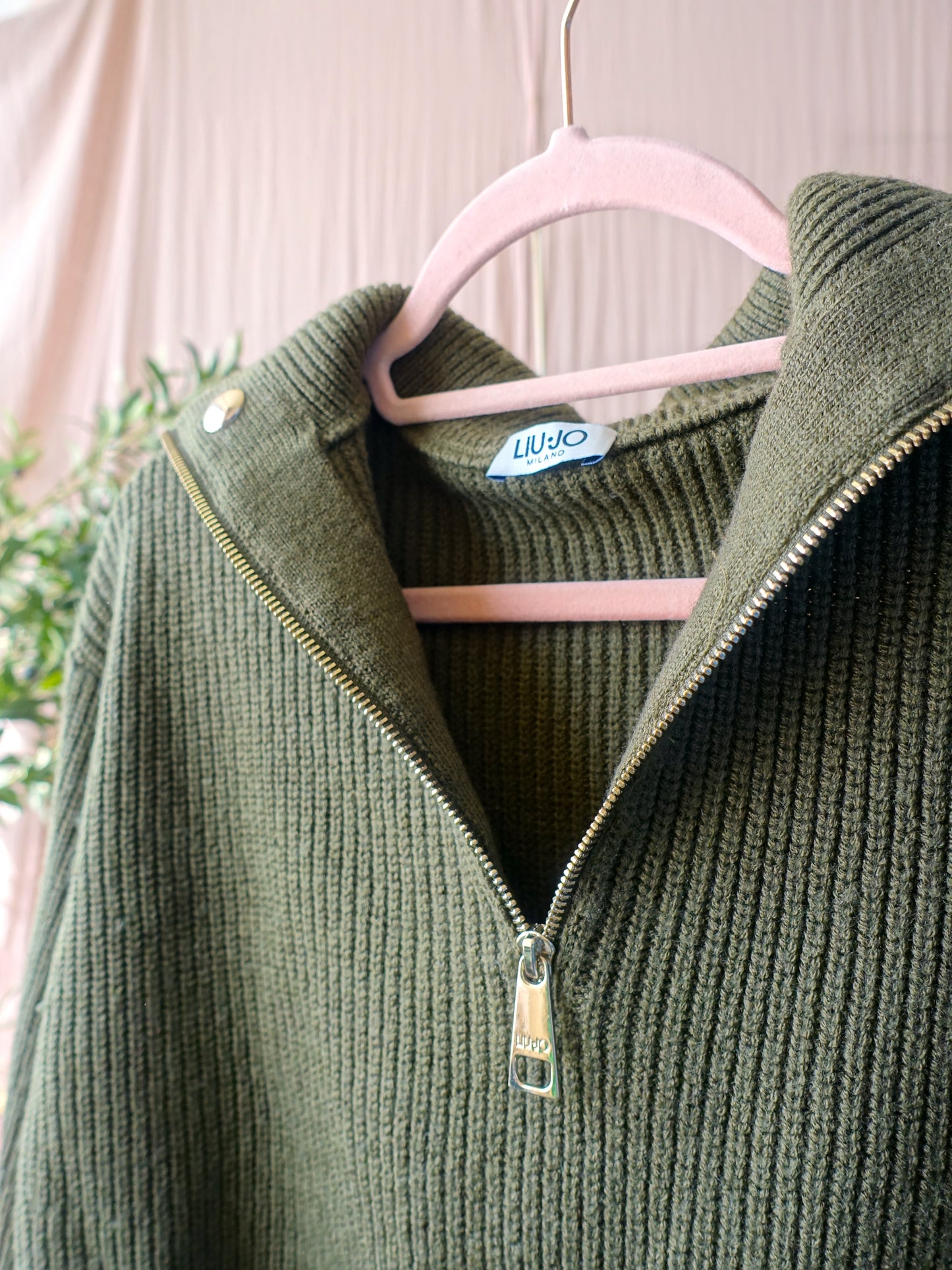 Liu-Jo chunky knit zip sweater donker army