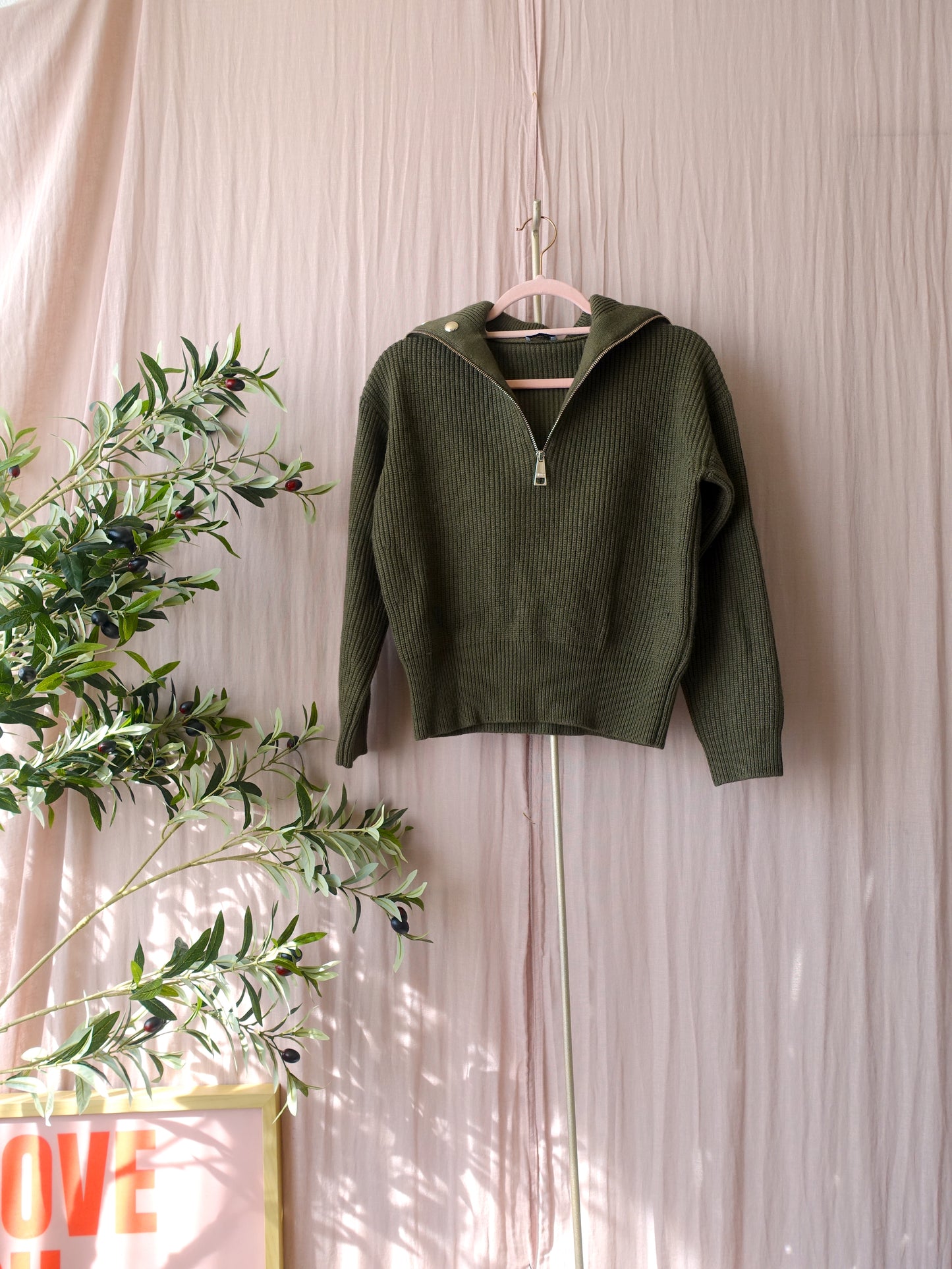 Liu-Jo chunky knit zip sweater donker army
