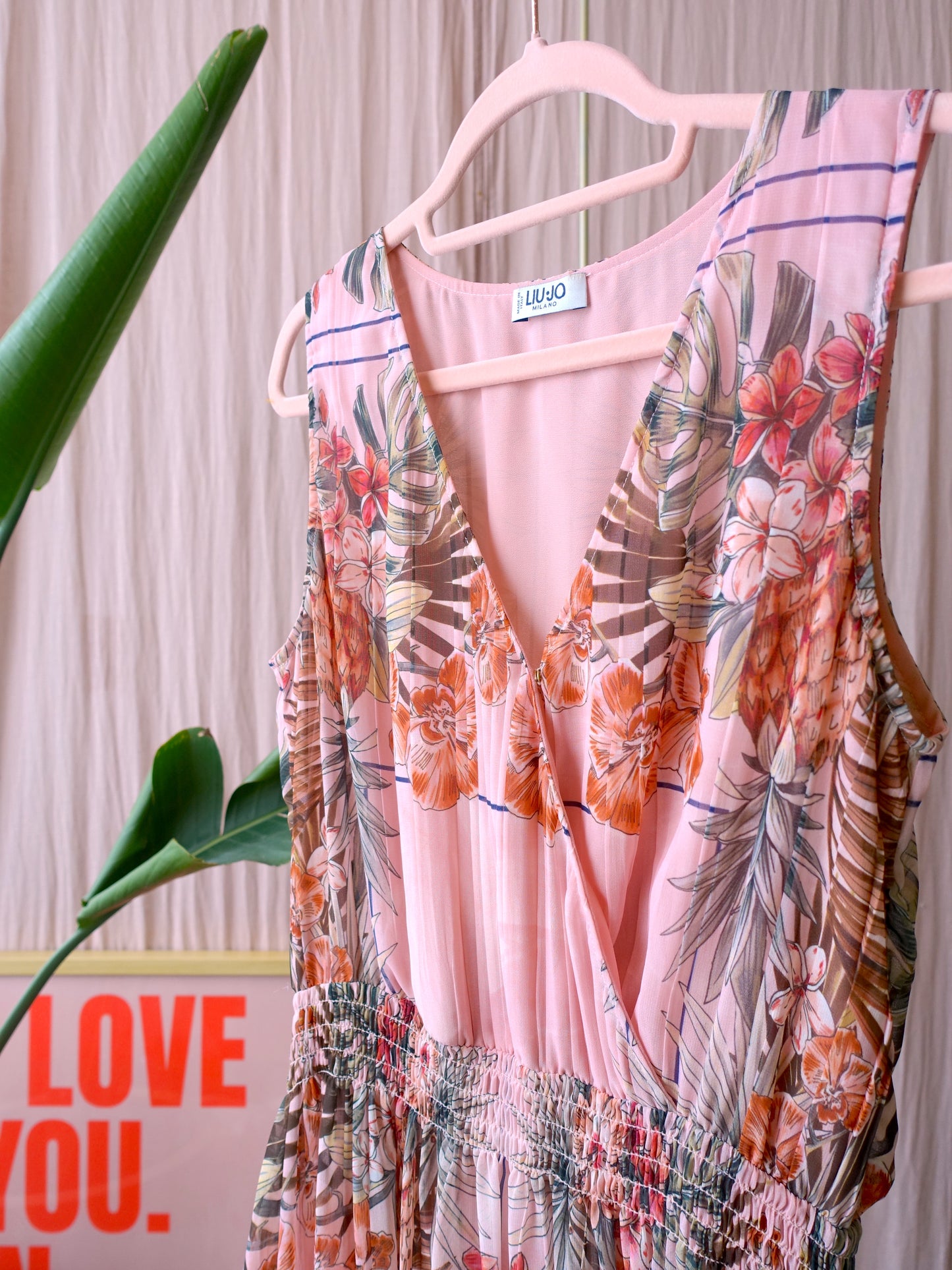 Liu-Jo tropical plissé maxi jurk blush