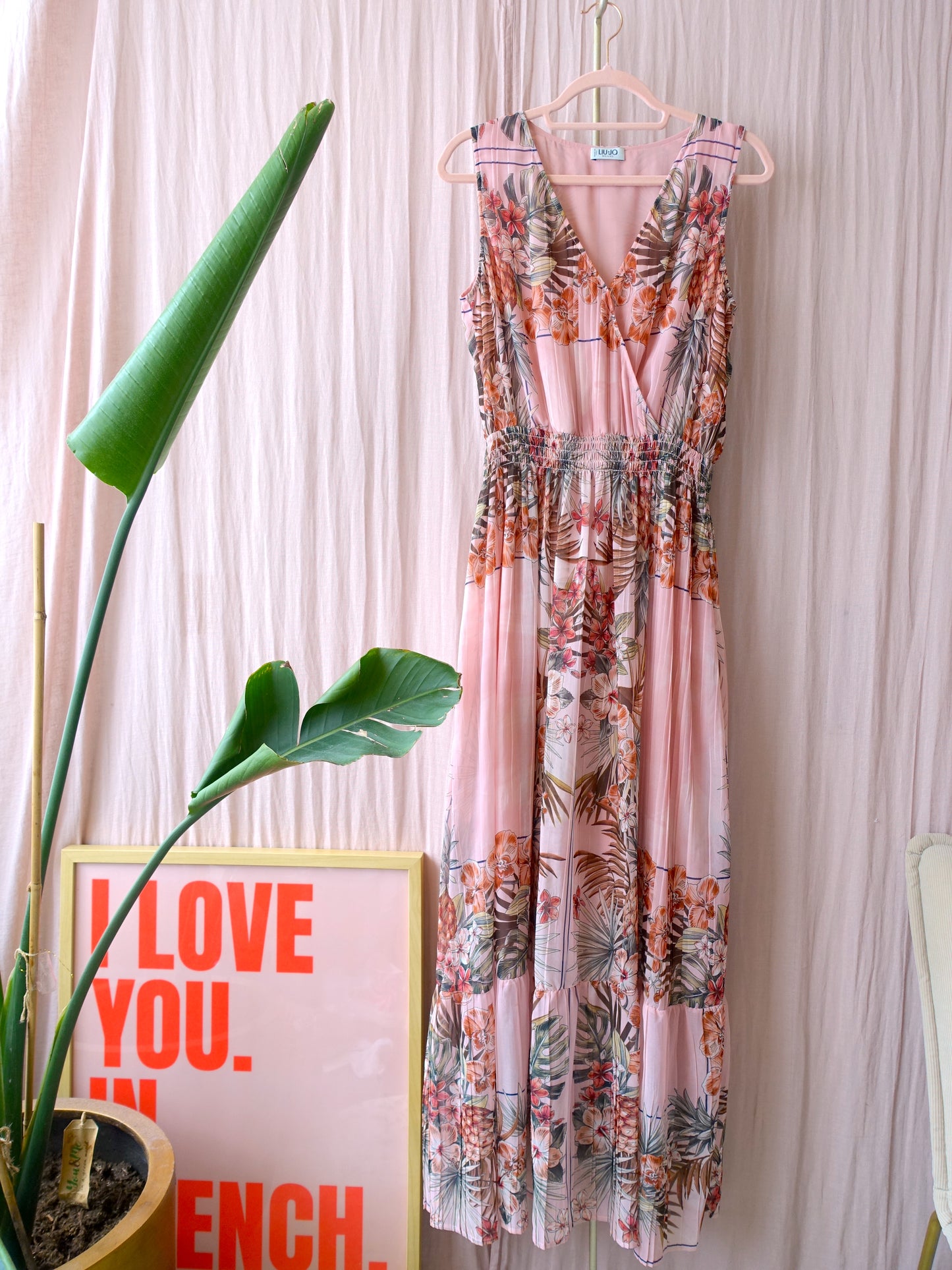 Liu-Jo tropical plissé maxi jurk blush