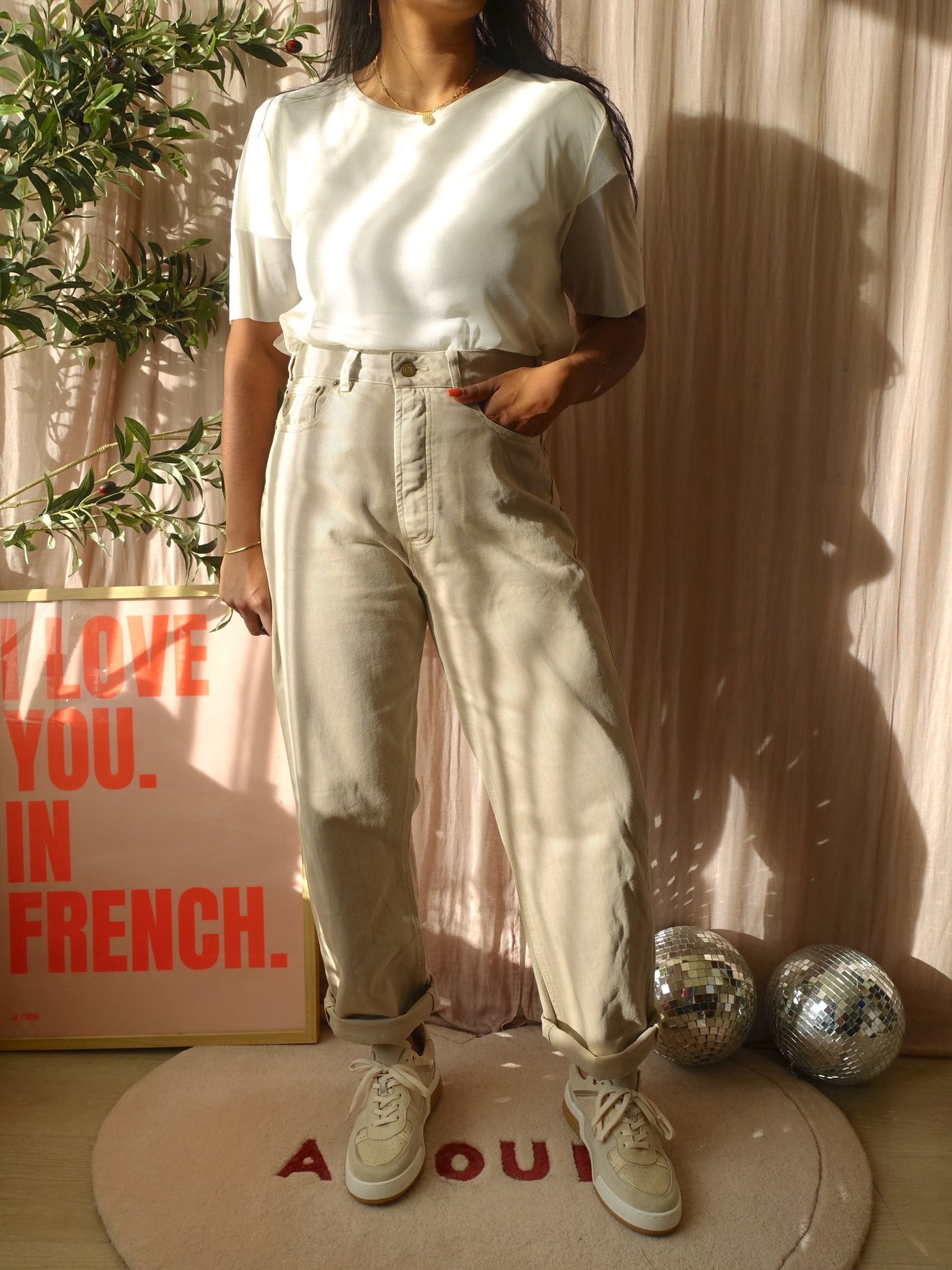Lois Dana oxford tan omaha worn dad fit jeans