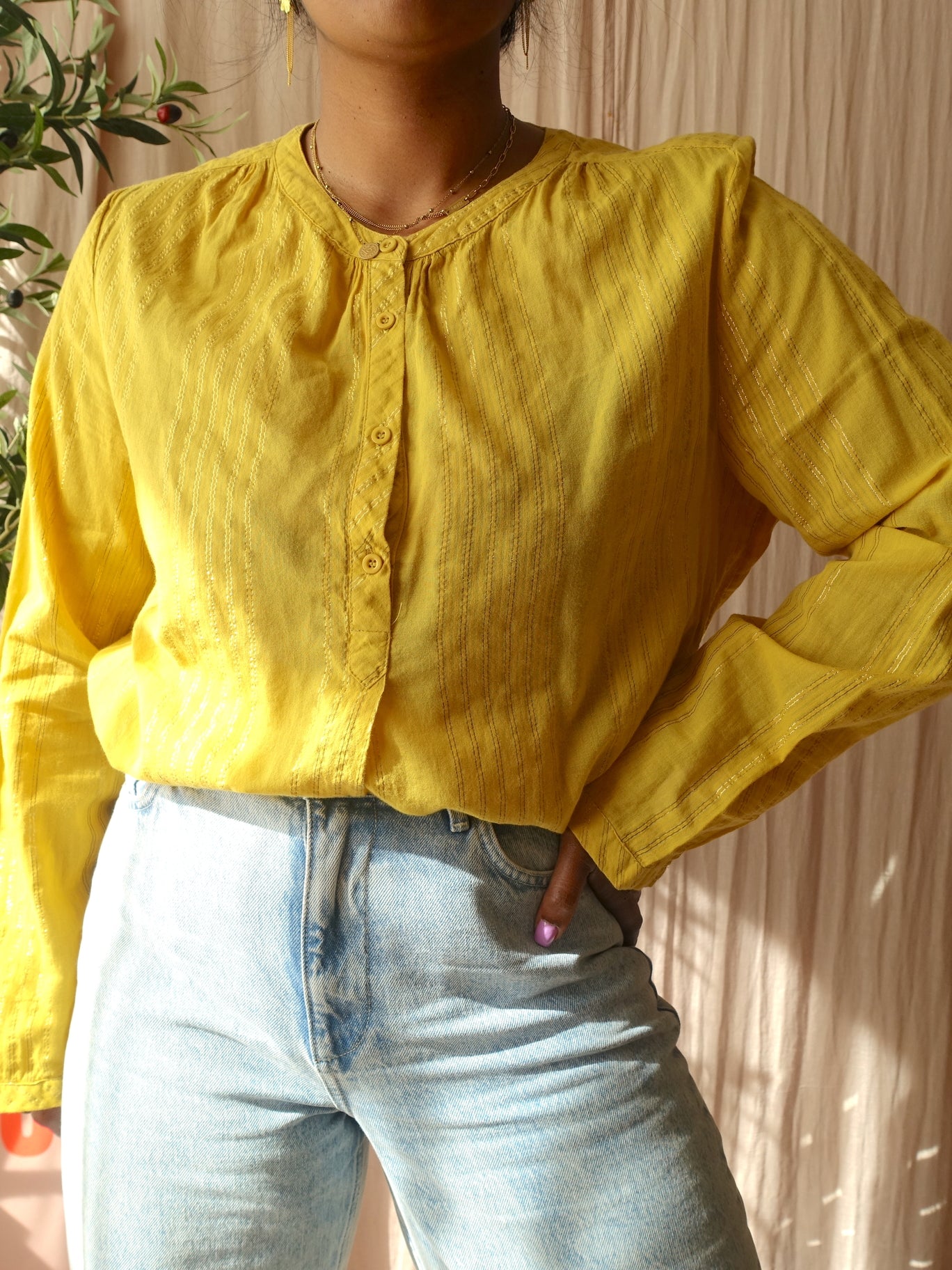 Lolly's Laundry lurex stripe blouse singh sunshine yellow