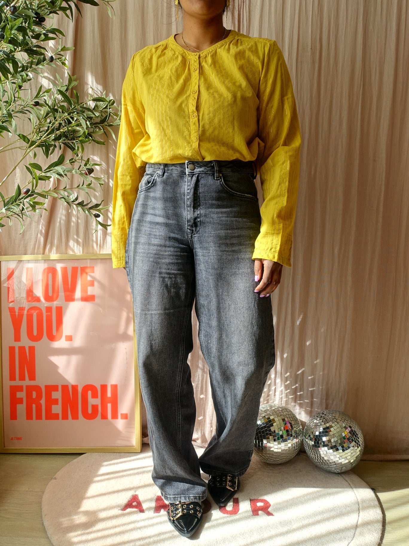 Lolly's Laundry lurex stripe blouse singh sunshine yellow