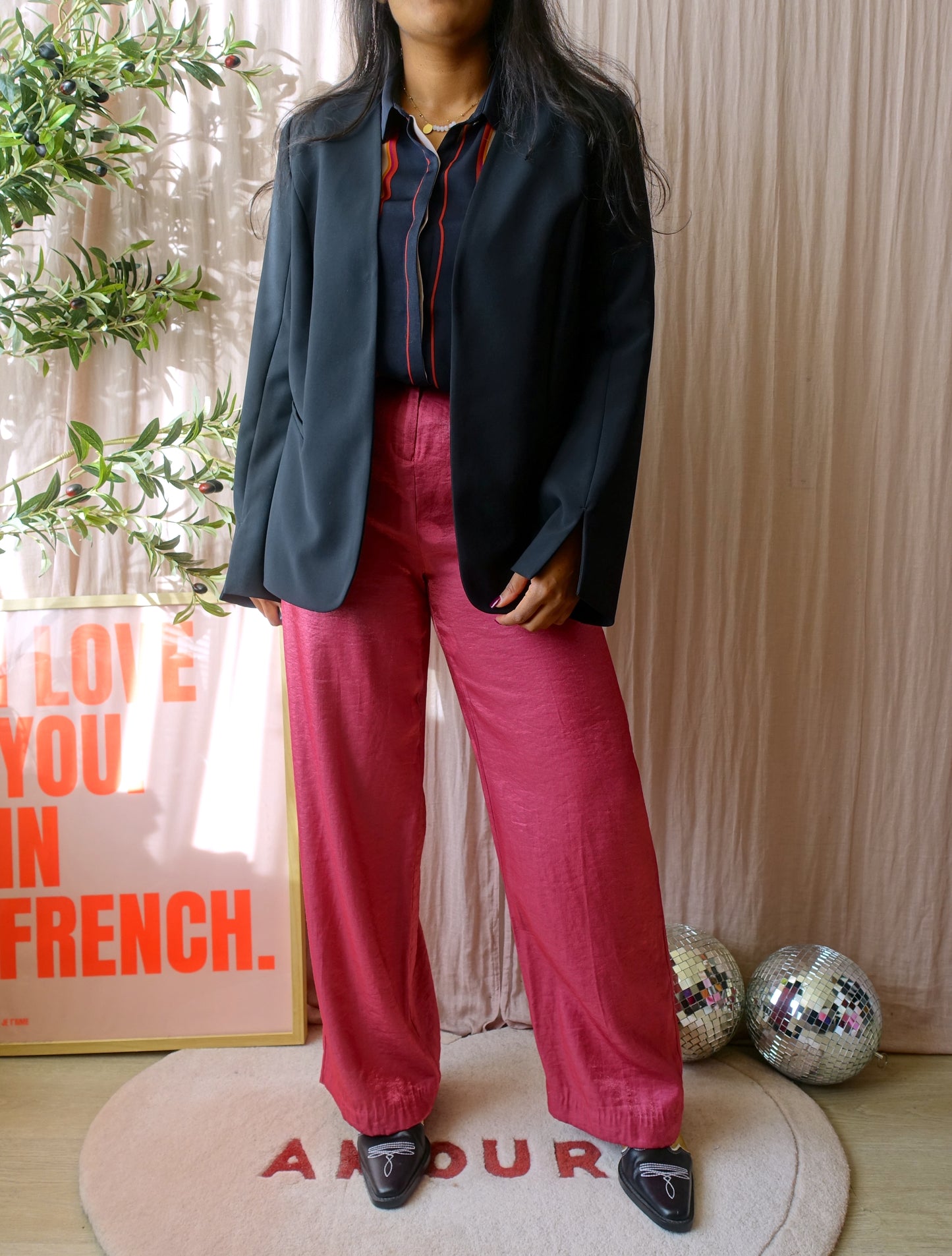 Nikkie high shiny wide leg raspberry pink