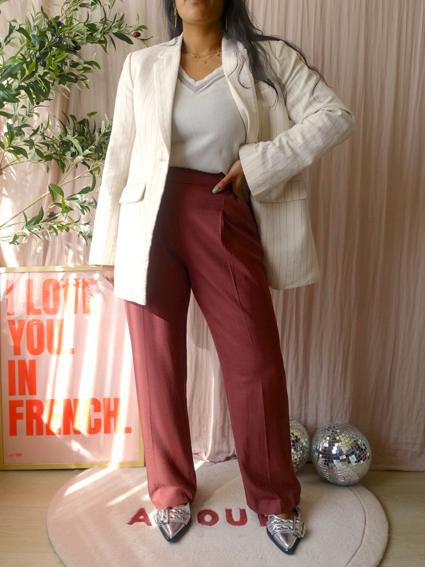 Ruby Tuesday high waist wide leg pants ruby wine