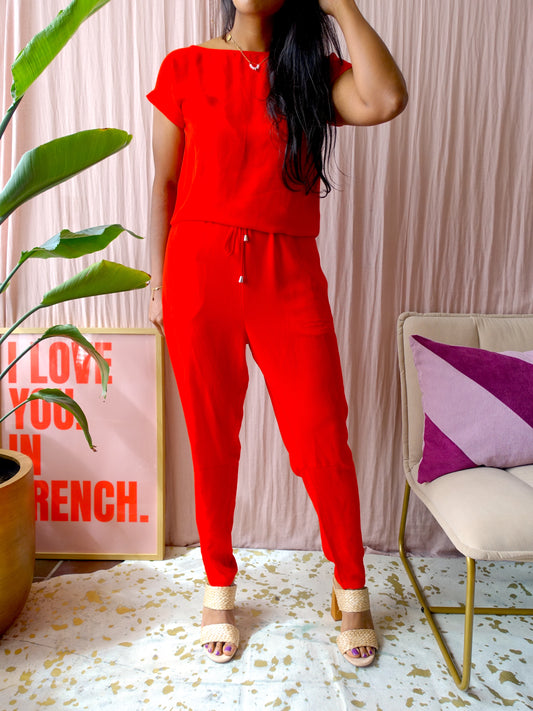 Mads Nørgaard crêpe Georgette Cavi jumpsuit passion red