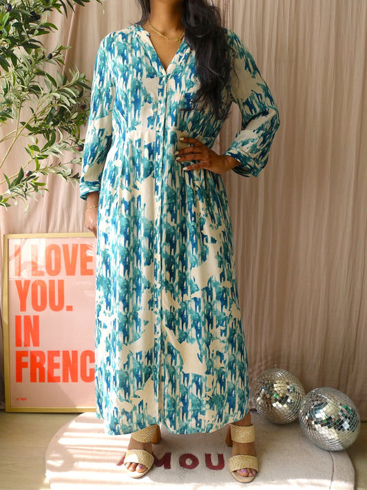 Maison 123 Paris maxi jurk teal / ecru
