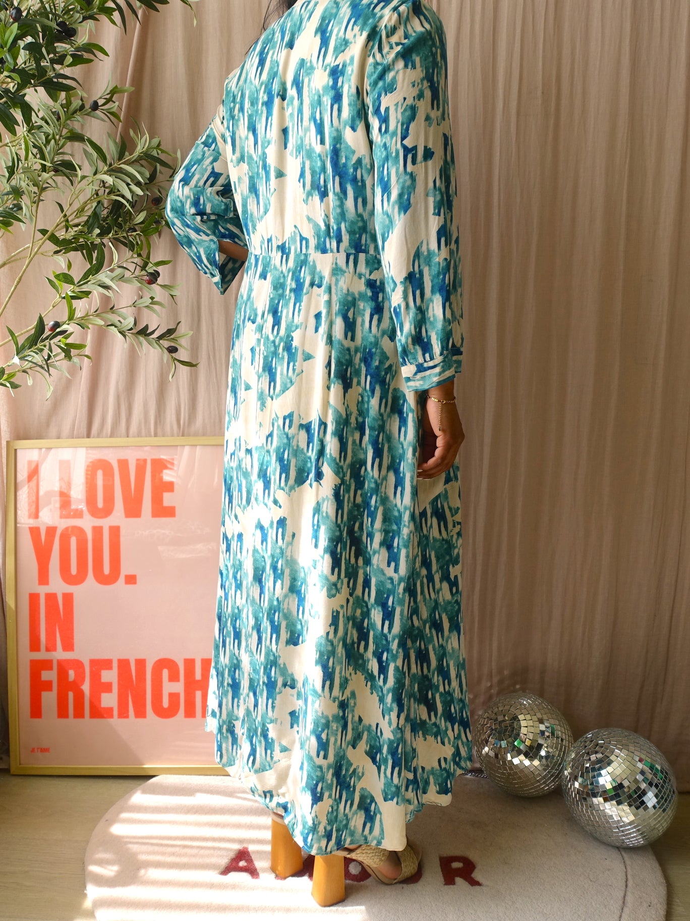 Maison 123 Paris maxi jurk teal / ecru