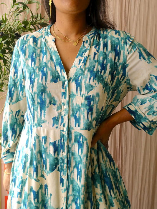 Maison 123 Paris maxi jurk teal / ecru