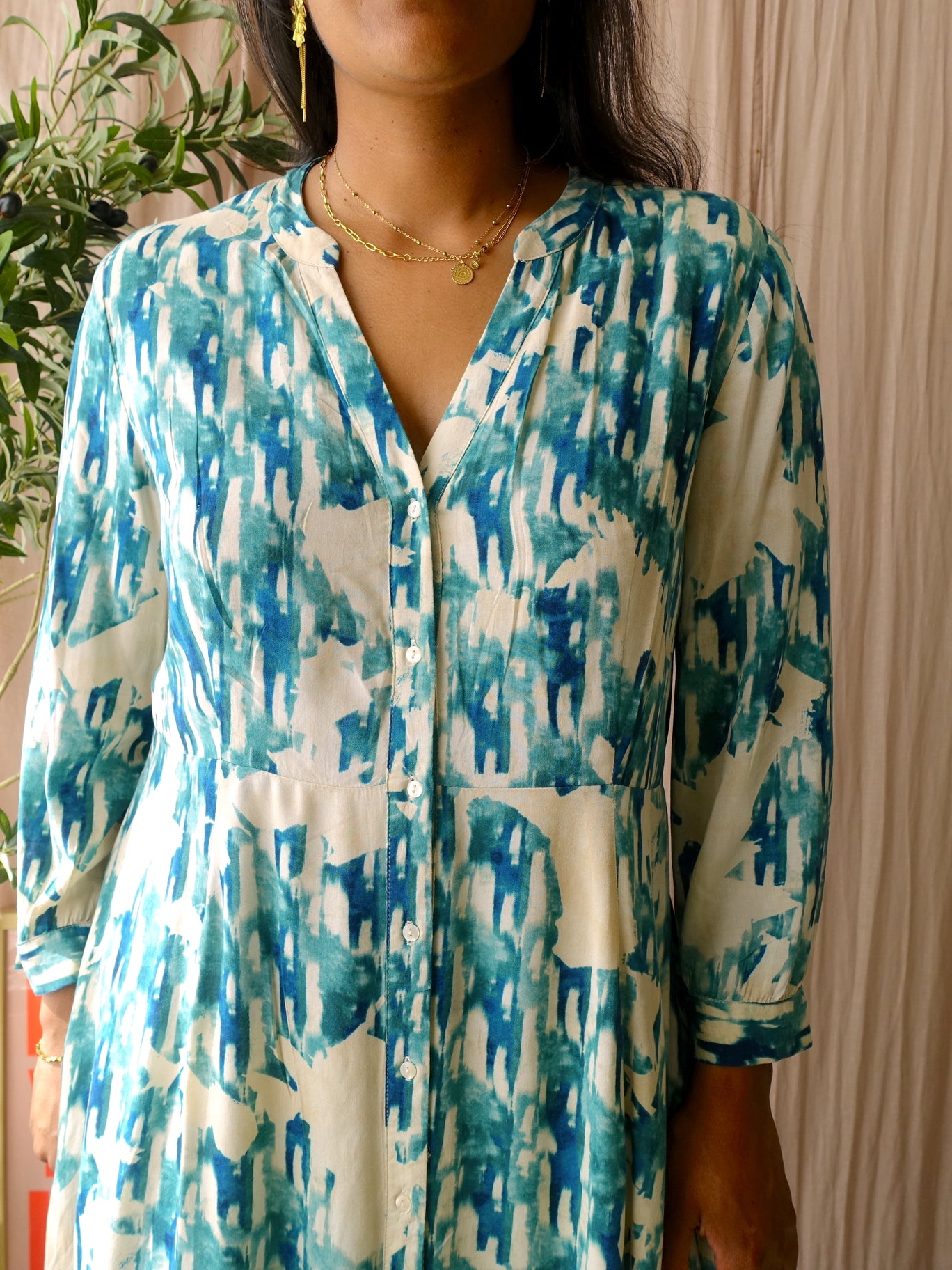 Maison 123 Paris maxi jurk teal / ecru