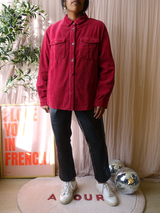 Maison 123 velvet ribcord shacket viva magenta