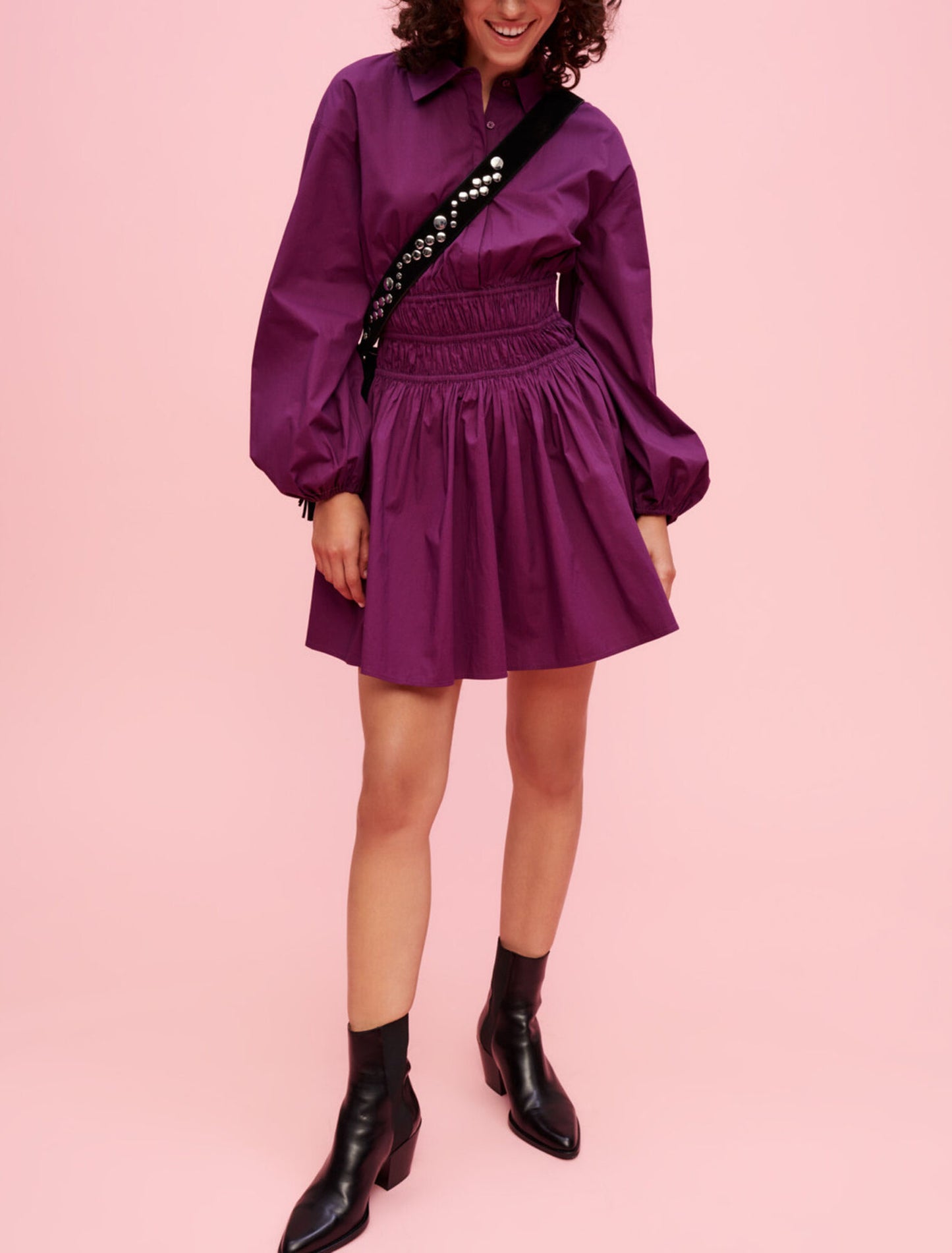 Maje rianor poplin cotton jurk dark purple