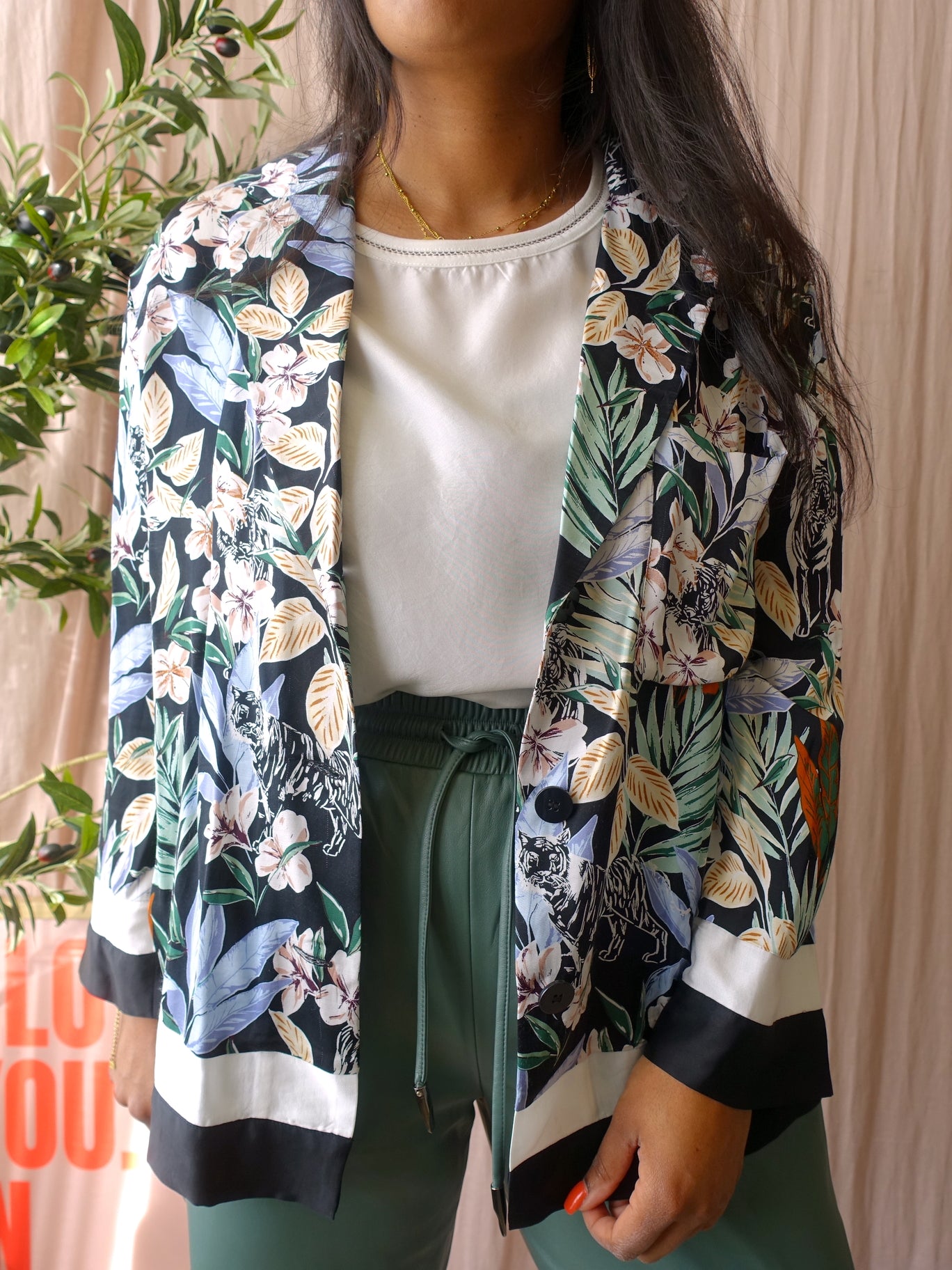 Maje cioni jungle print satin blazer shirt