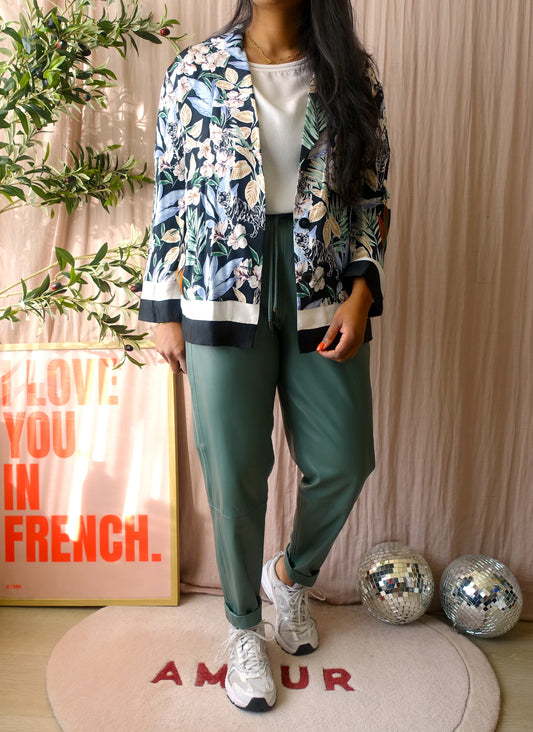 Maje cioni jungle print satin blazer shirt