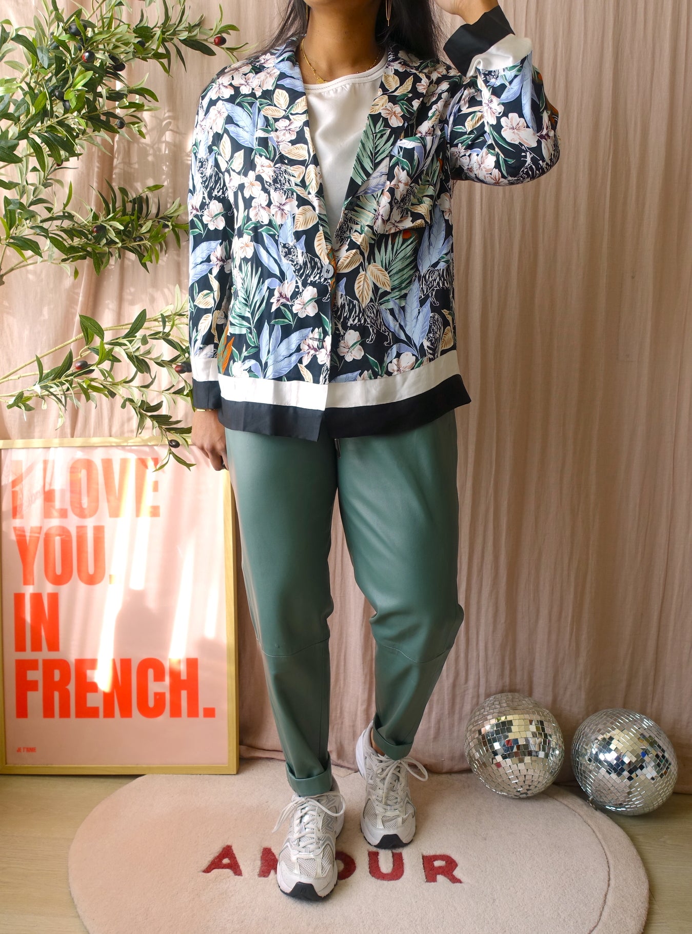 Maje cioni jungle print satin blazer shirt