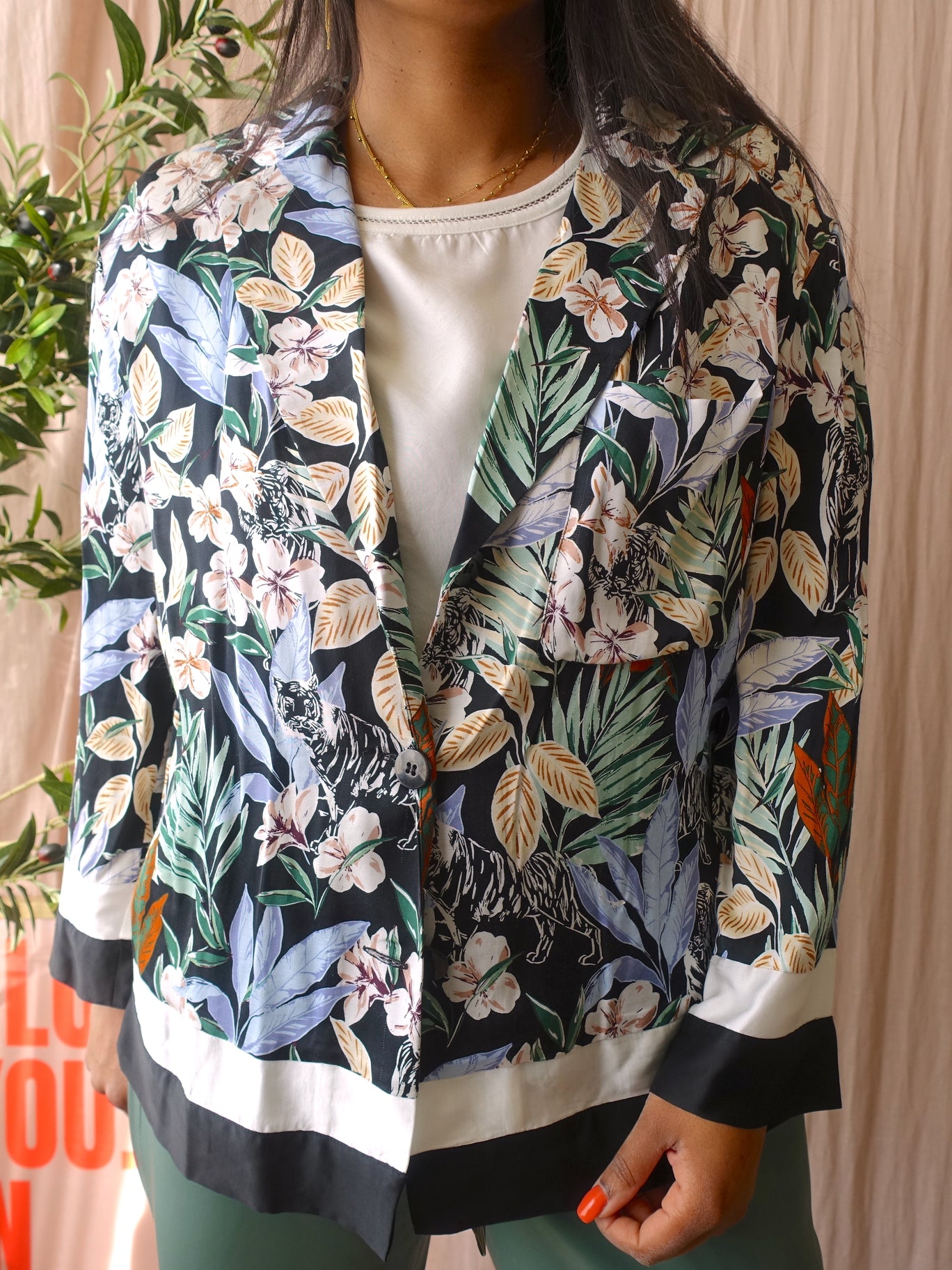 Maje cioni jungle print satin blazer shirt