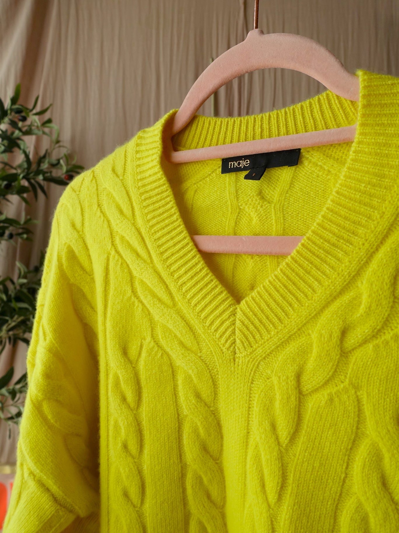 Maje Paris cashmere cable knit pullover bright yellow