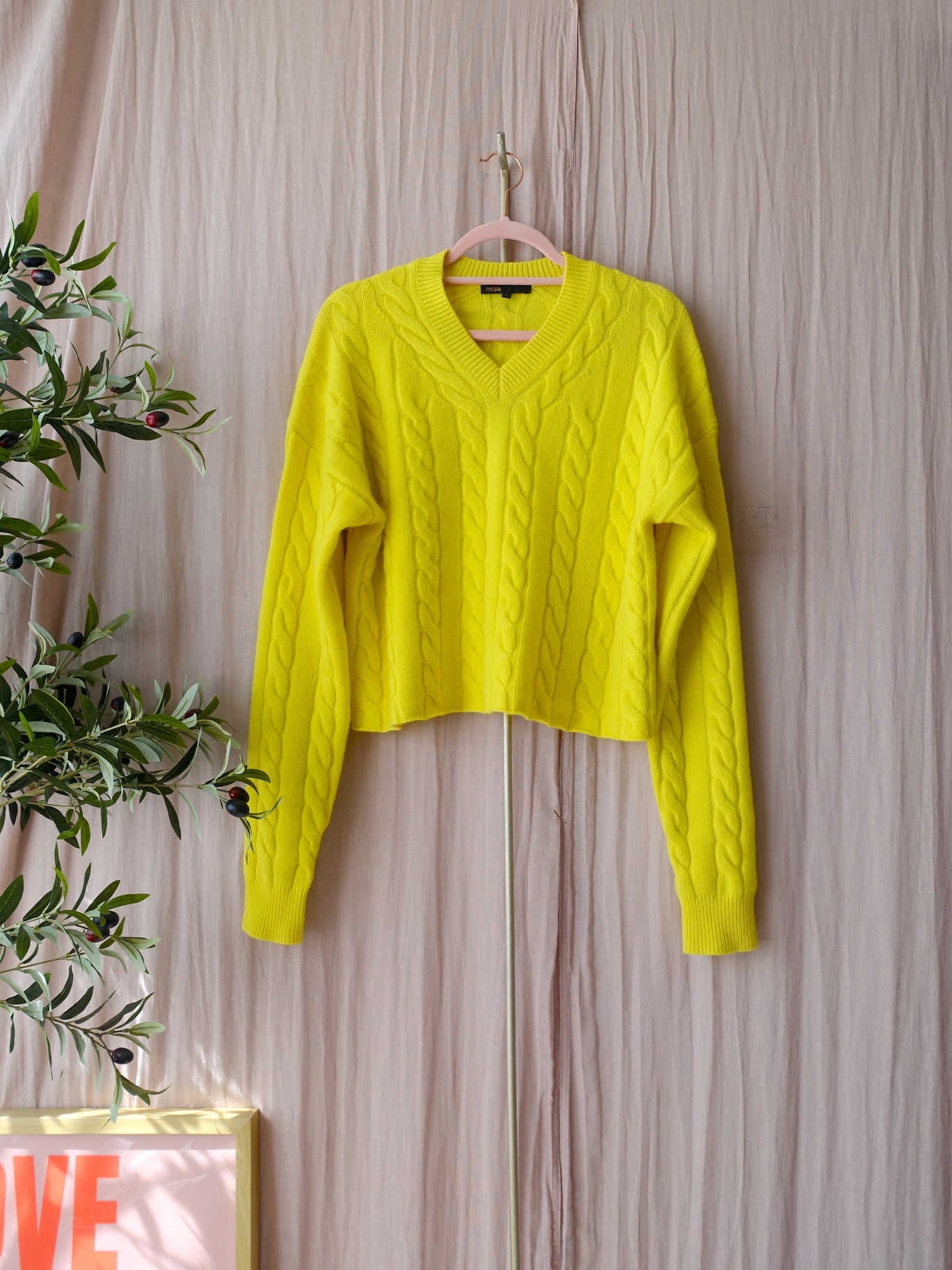 Maje Paris cashmere cable knit pullover bright yellow